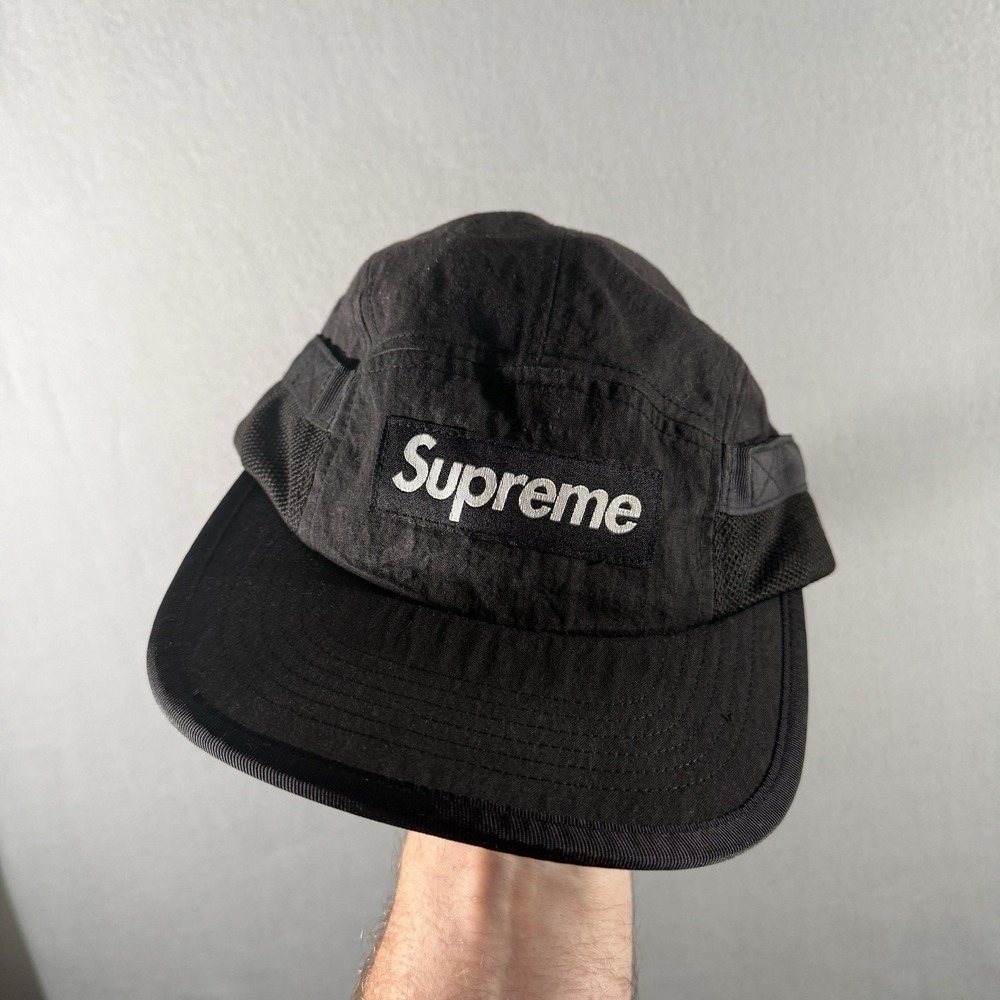 FW24 Supreme Mesh Pocket Camp Cap Black Nylon Designer Streetwear